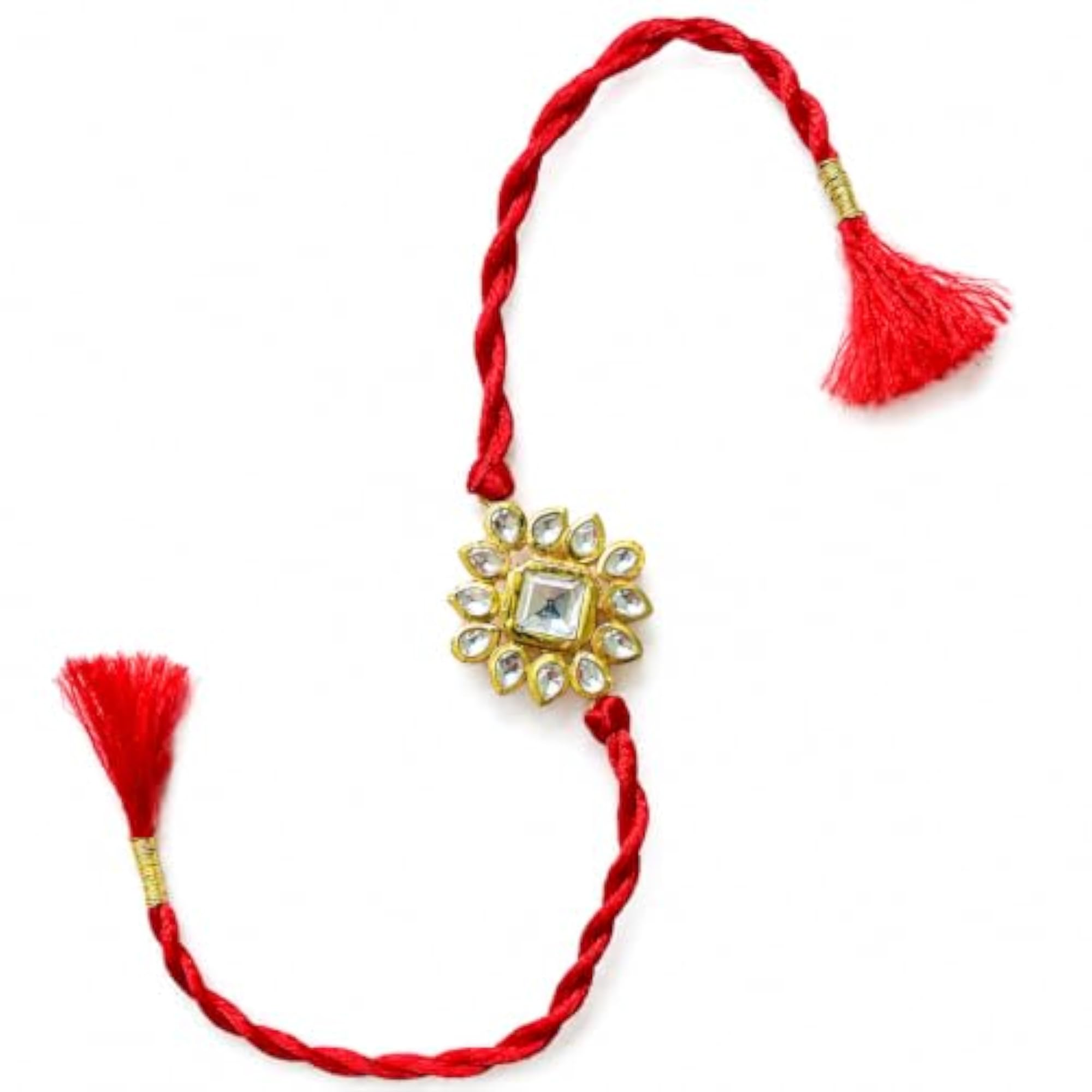 Handmade Kundan Floral Rakhi for Brother, Traditional Gift